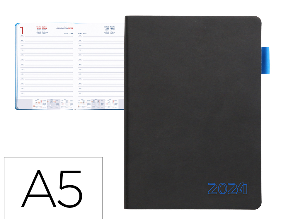 AGENDA ENCUADERNADA LIDERPAPEL SIFNOS A5 2024 DIA PAGINA COLOR AZUL PAPEL 70 GR