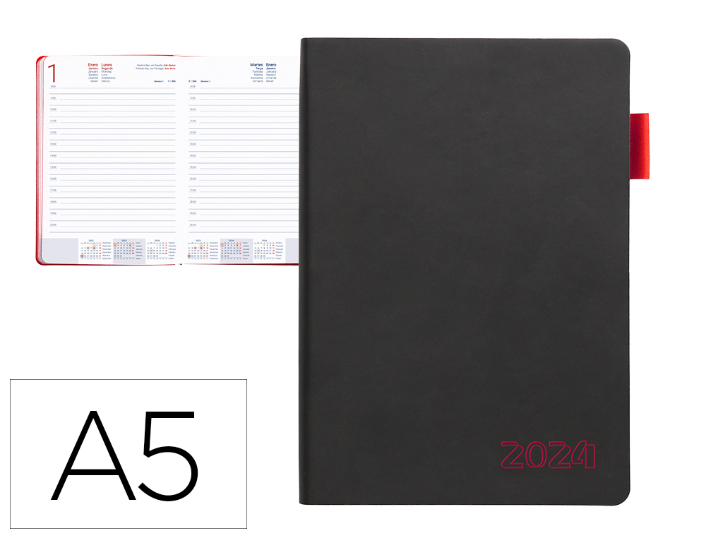 AGENDA ENCUADERNADA LIDERPAPEL SIFNOS A5 2024 DIA PAGINA COLOR ROJO PAPEL 70 GR