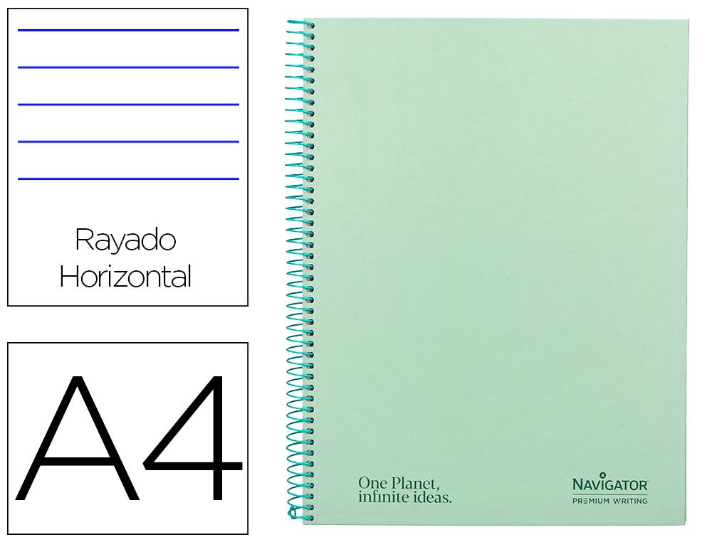 CUADERNO ESPIRAL NAVIGATOR A4 TAPA DURA 80H 80GR HORIZONTAL CON MARGEN MENTA