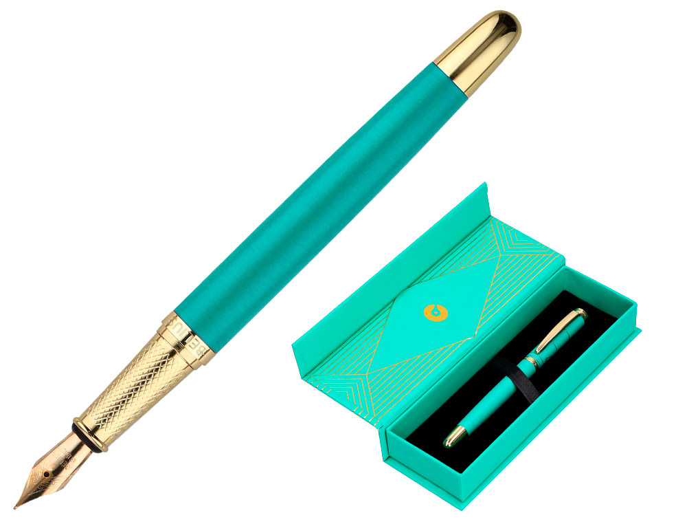 PLUMA BELIUS SOIREE ALUMINIO COLOR ART DECO TURQUESA Y DORADO TINTA AZUL CAJA DE DISEO