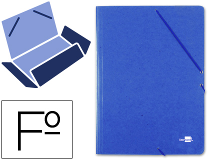 CARPETA LIDERPAPEL GOMAS TRES SOLAPAS CARTON PRESPAN FOLIO COLOR AZUL