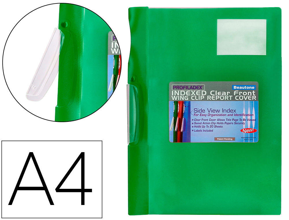 CARPETA BEAUTONE DOSSIER PINZA LATERAL 48383 POLIPROPILDIN A4 VERDE PINZA GIRATORIA -PACK DE 10 RETRACTILADO