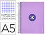 CUADERNO ESPIRAL A5 MICRO ANTARTIK TAPA FORRADA120H 90 GR CUADRO 5MM 5 BANDA 6 TALADROS COLOR LAVANDA