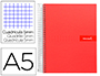 CUADERNO ESPIRAL LIDERPAPEL A5 MICRO CRAFTY TAPA FORRADA 120H 90 GR CUADRO 5MM 5 BANDAS6 TALADROS COLOR ROJO