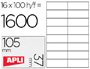 ETIQUETA ADHESIVA APLI 1274 TAMAO 105X37 MM FOTOCOPIADORA LASER INK-JET CAJA CON 100 HOJAS DIN A4