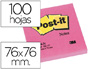 BLOC DE NOTAS ADHESIVAS QUITA Y PON POST-IT 76X76 MM FUCSIA NEON CON 100 HOJAS