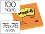 BLOC DE NOTAS ADHESIVAS QUITA Y PON POST-IT 76X76 MM NARANJA NEON CON 100 HOJAS