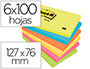 BLOC DE NOTAS ADHESIVAS QUITA Y PON POST-IT 76X127 MM NEON PACK DE 6 BLOCS SURTIDO