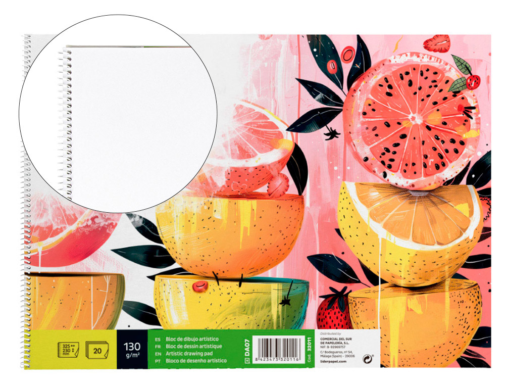 BLOC DIBUJO LIDERPAPEL ARTISTICO ESPIRAL 230X325MM 20 HOJAS 130G/M2 SIN RECUADRO PERFORADO
