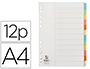 SEPARADOR Q-CONNECT CARTULINA JUEGO DE 12 SEPARADORES DIN A4 MULTITALADRO