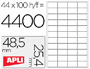 ETIQUETA ADHESIVA APLI 1285 TAMAO 48,5X25,4 MM PARA FOTOCOPIADORA LASER INK-JET CAJA CON 100 HOJAS DIN A4