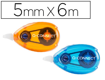 CORRECTOR Q-CONNECT CINTA BLANCO 5 MM X 6 M BLISTER 2 UNIDADES AZUL Y NARANJA