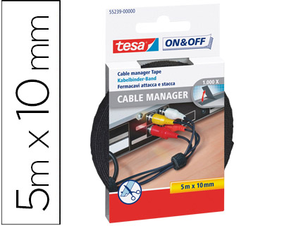 VELCRO AUTOADHESIVO TESA PARA AGRUPAR CABLES 5 M X 10 MM COLOR NEGRO