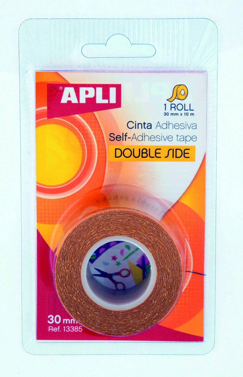 Apli Cinta Adhesiva Doble Cara 30mm x 10m - Facil de Cortar y Aplicar - Adhesion Fuerte y Duradera - Transparente