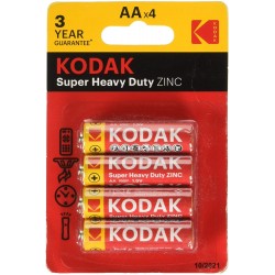 KAAHZ-4 / PILA KODAK EXTRA HEAVY DUTY LR06 AA 1,5V - Pack 4 Kodak / Fujifilm o similar. Pila salina, zinc-carbono. Cilindro L 50 mm, D 14,2 mm Pecio por pack.