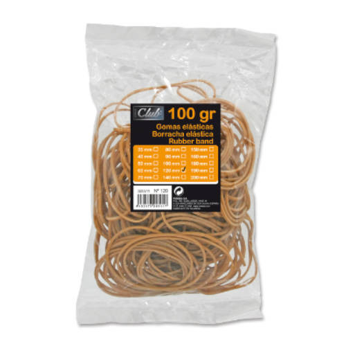 1325395 / BOLSA 100 GR. GOMAS ELASTICAS N 12 DE 12 CM LARGO Y 2 mm ANCHO .OFFICE CLUB 320511