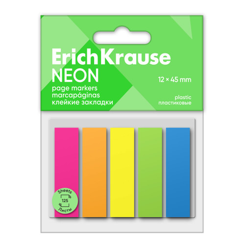 1383060 / BLISTER 125 MARCAPAGINAS NEON 12X45MM 5 COLORES ERICH KRAUSE 61558