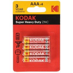 K3AHZ-4 / PILA KODAK EXTRA HEAVY DUTY R-03 AAA 1,5V - Pack 4 Kodak / Fujifilm o similar. Pila salina de  zinc-carbono. cilindro L 44,5 mm, D 10,5 mm. Precio por Ud.
